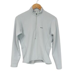 PATAGONIA Light Blue Half Zipper Pullover Jersey, Back Zipper Pocket Size Medium